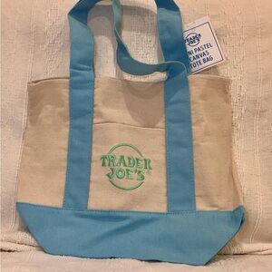 Trader Joe's Canvas Tote in Light Blue and Cream